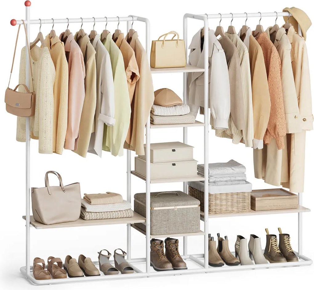 Guarda Roupa com 6 prateleiras 33,8 x 163,6 x 175,3 cm Branco + Bege