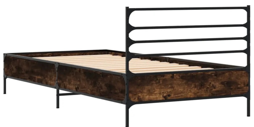 Estrutura de cama derivados de madeira e metal carvalho fumado