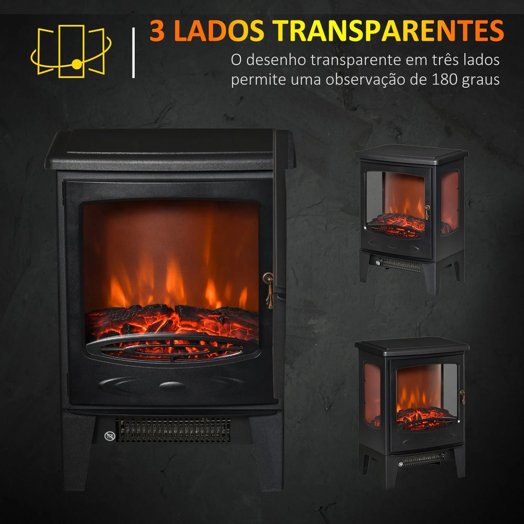 Lareira Elétrica "Porto" – 900W/1800W – 39x26x54,8 cm – Preto – Efeito