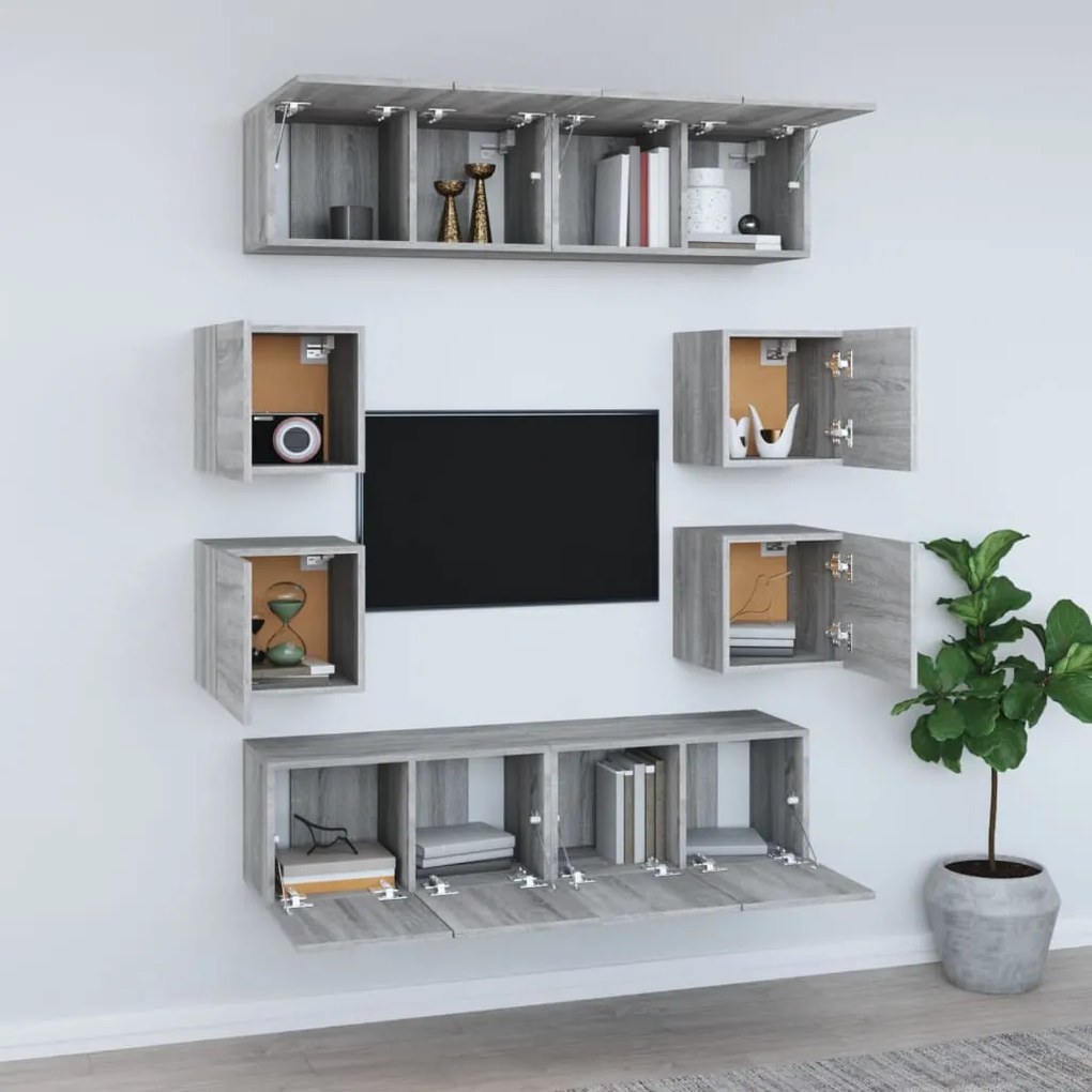 Conjunto móveis de TV 8 pcs madeira processada sonoma cinza