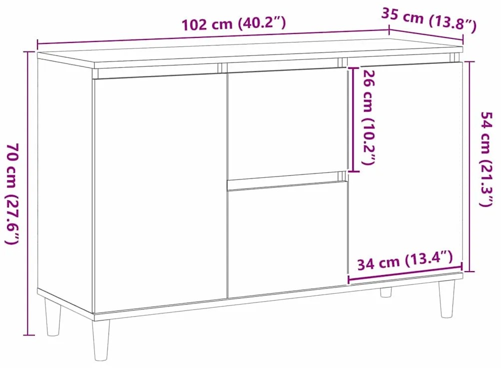Sideboard vidaXL Carvalho Preto 101x35x60 cm em Madeira de Engenharia