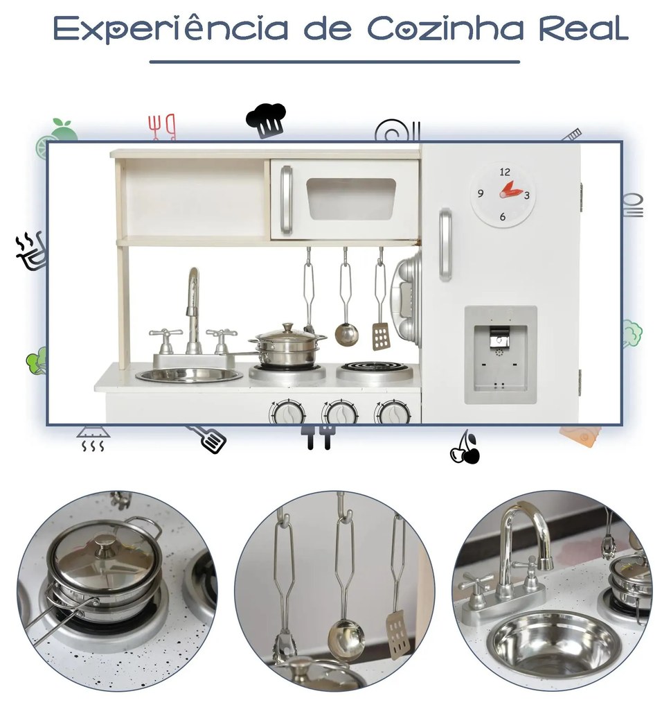 conjunto de brinquedo de cozinha para crianças acima de 3 anos inclui acessorios  74x30x81cm Branco