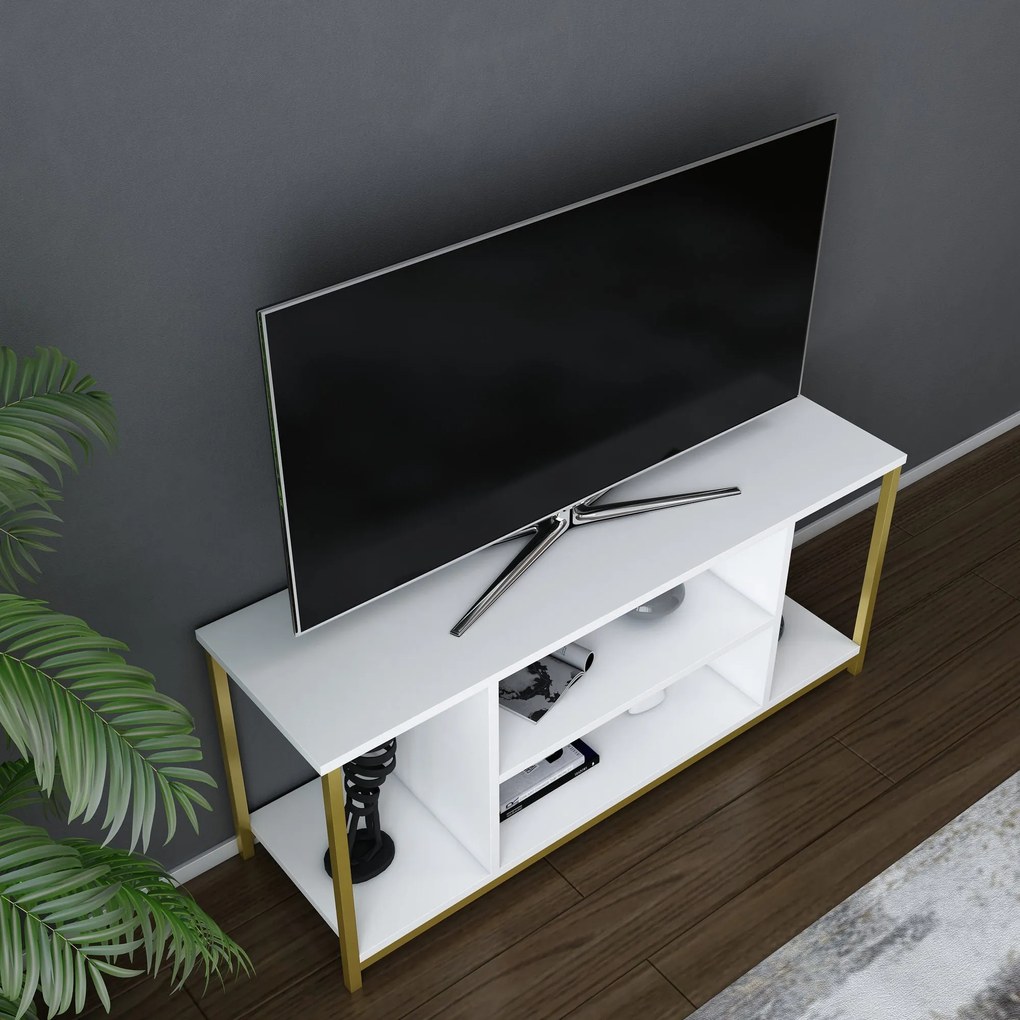 Móvel de TV Rinaldo – Branco e Dourado – 120 cm x 35 cm x 50,8 cm