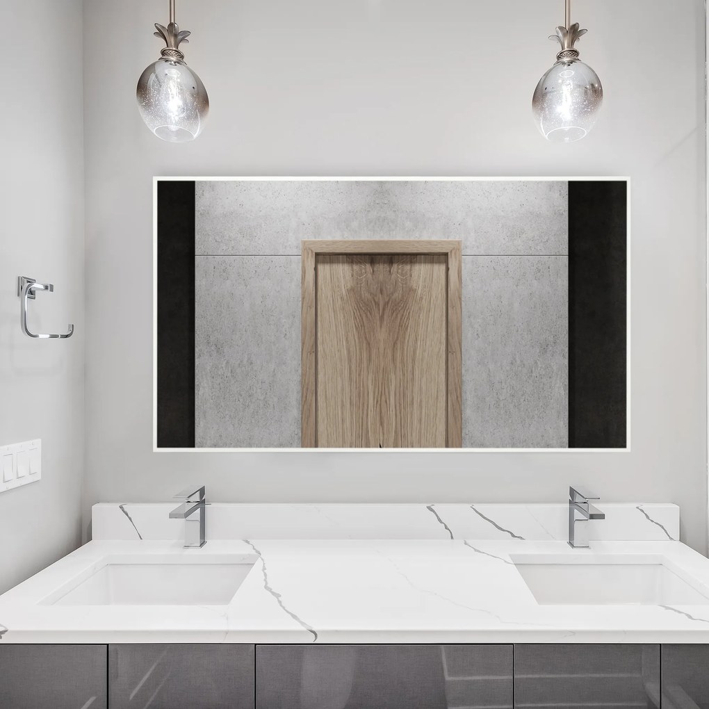 kleankin Espelho de Casa de Banho Retangular 104x60cm Espelho de Parede Decorativo e Moderno com Estrutura de Madeira para Dormitório Corredor Entrada Branco