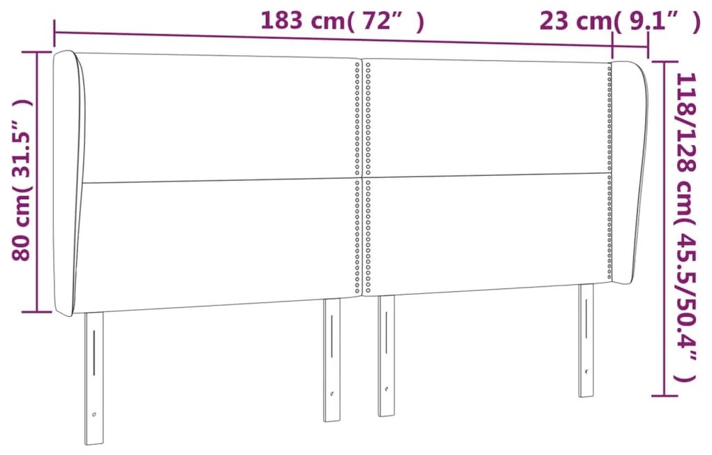 Cabeceira cama c/ abas veludo 183x23x118/128 cm cinzento-claro