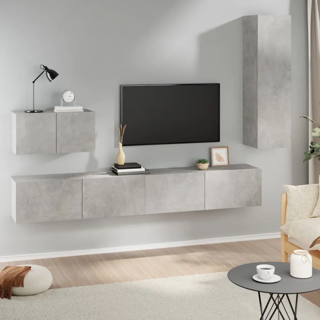 vidaXL Conjunto móveis de TV 4 pcs madeira processada cinzento cimento