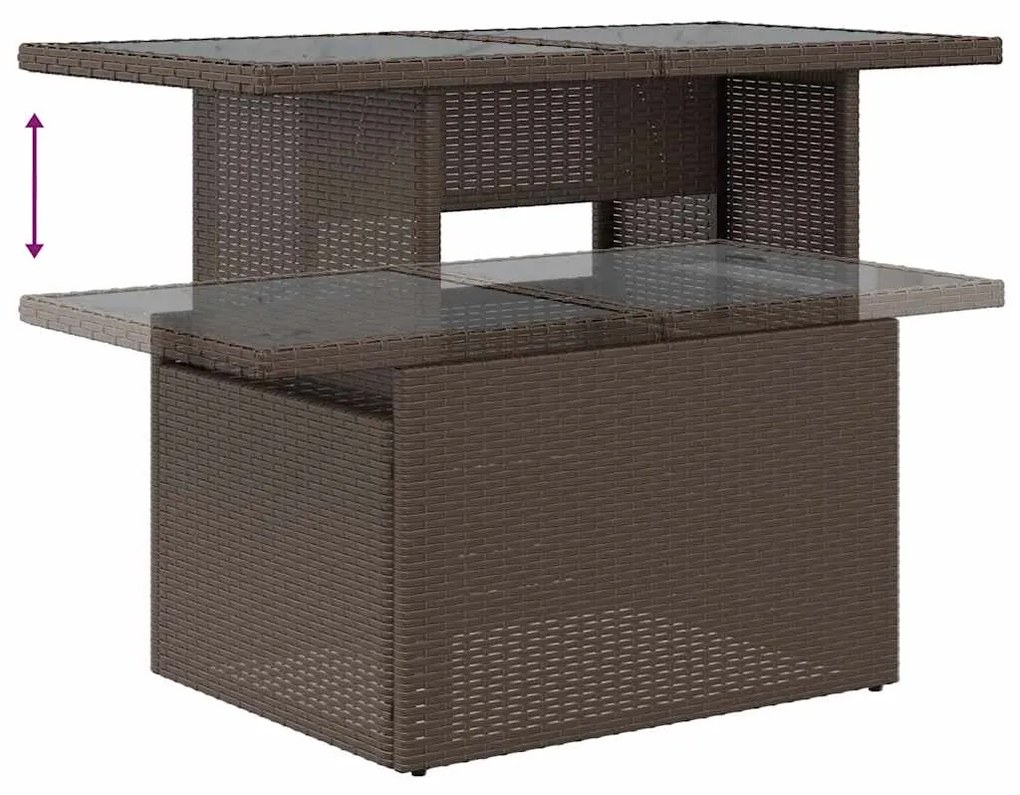 9 pcs conj. sofás jardim c/ almofadões vime PE/acácia castanho