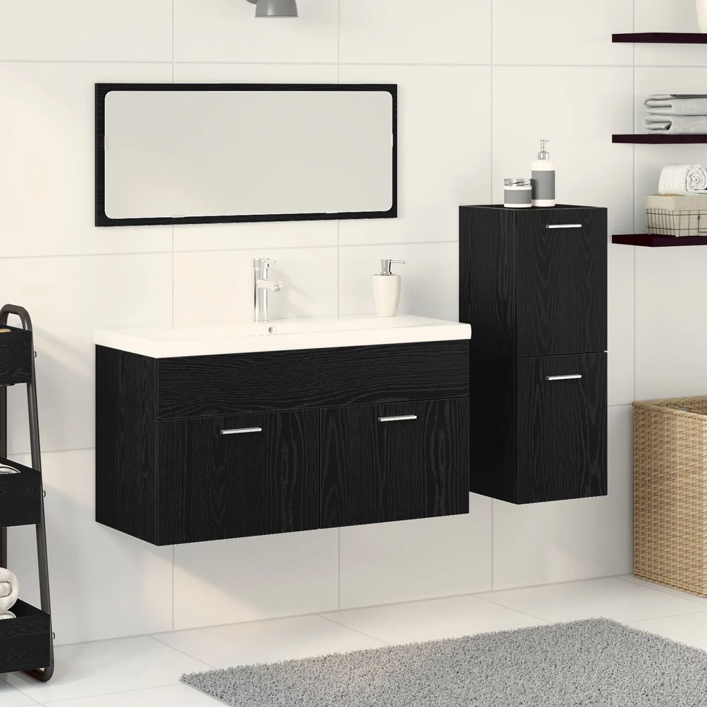 Conjunto de Móveis para Casa de Banho 4 Peças Carvalho Preto Madeira E