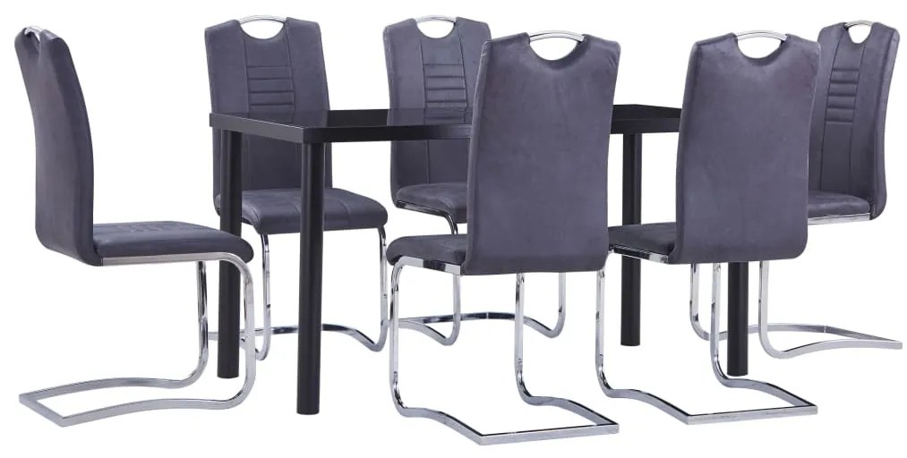 7 pcs conjunto de jantar camurça artificial cinzento