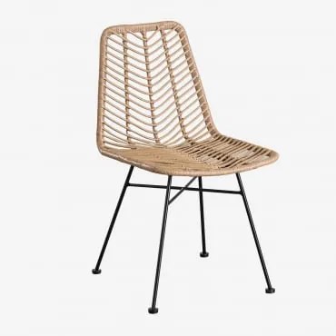 Conjunto De 2 Cadeiras De Jantar Em Rattan Sintético Gouda Natural Natural & Negro & Sem Almofada - Sklum