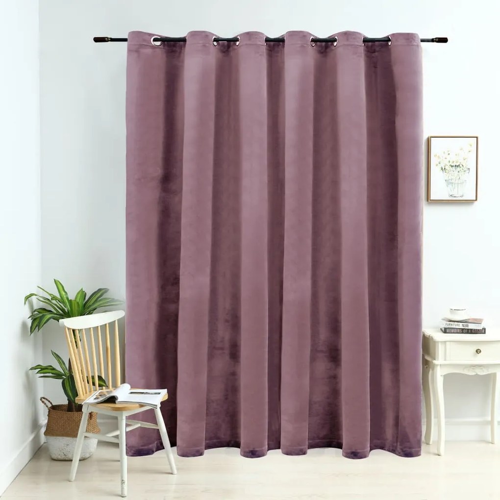 vidaXL Cortina blackout c/ argolas metal 290x245cm veludo rosa antigo
