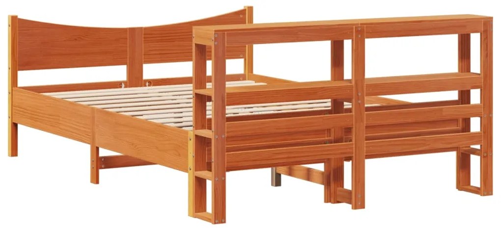 Estrutura cama c/ cabeceira 140x200cm pinho maciço castanho-mel