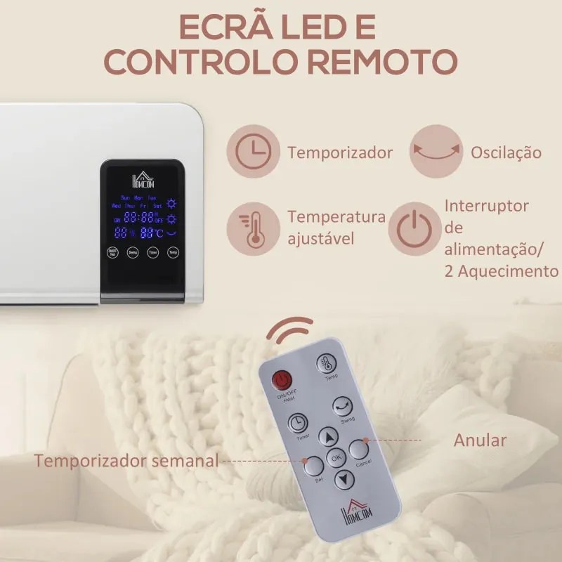 Aquecedor Elétrico de Parede com Controlo Remoto - Branco - 54,5x12x21