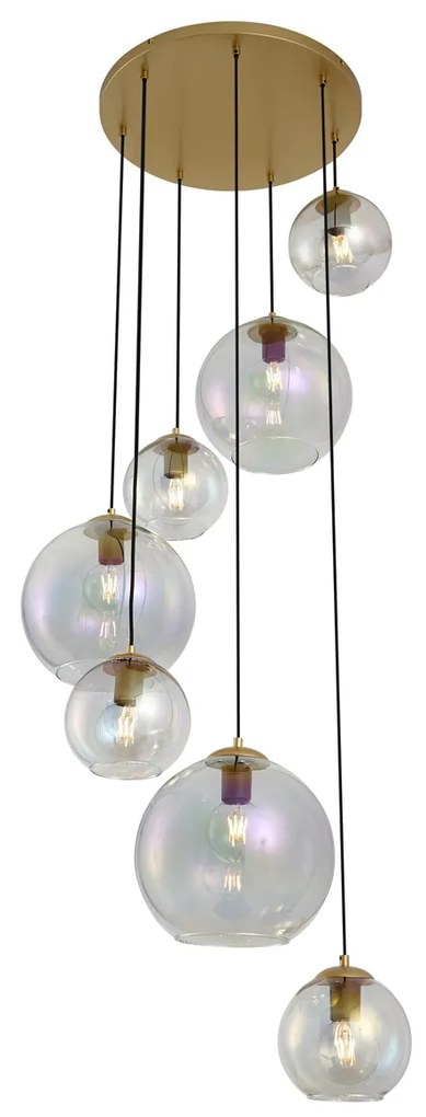 Candeeiro suspenso Art Deco dourado com vidro arco-íris 7 luzes - Sandra Art Deco