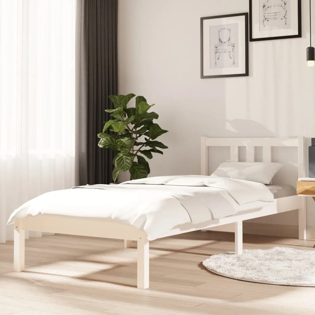 vidaXL Estrutura cama pequena solteiro 75x190 cm madeira maciça branco