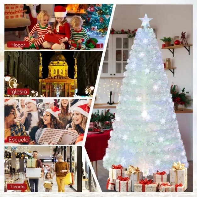 Árvore de Natal artificial de fibra ótica com 210 cm, pré-iluminada com 270 pontas de ramos, estrela no topo e 48 luzes branca