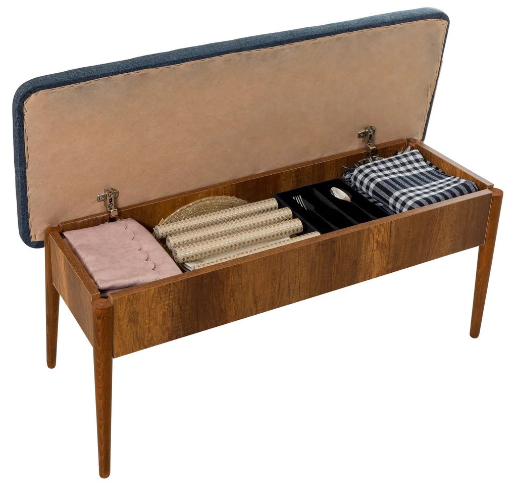 Banco Vina – Azul Escuro e Nogueira – 110 cm x 85 cm x 40 cm