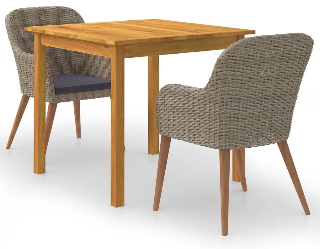 3 pcs conjunto de jantar para jardim castanho