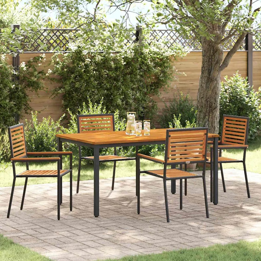 Conjunto de Jantar Jardim 5 Peças vidaXL Preto Polyrattan Acácia