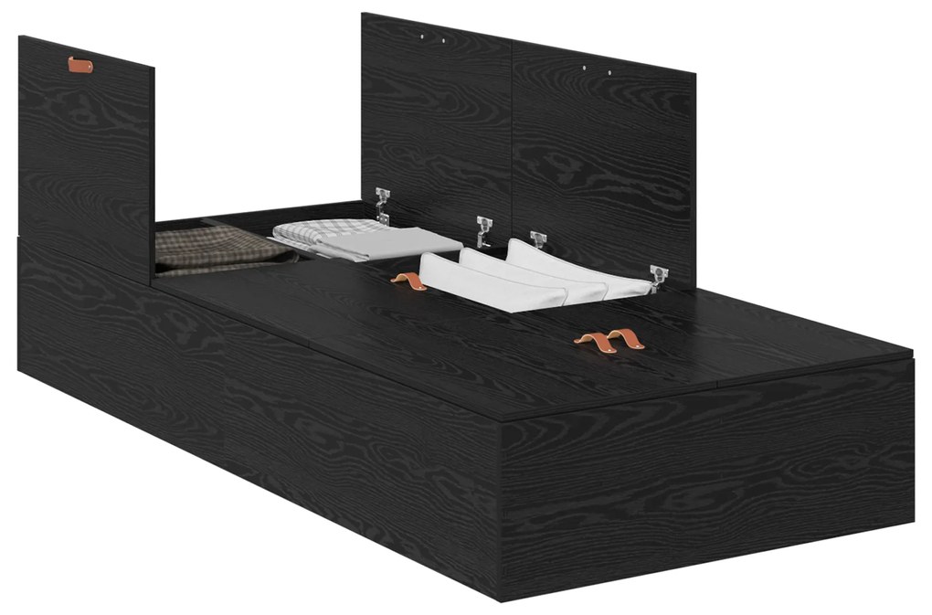 Cama de Armazenamento Preto Carvalho 80x200 cm