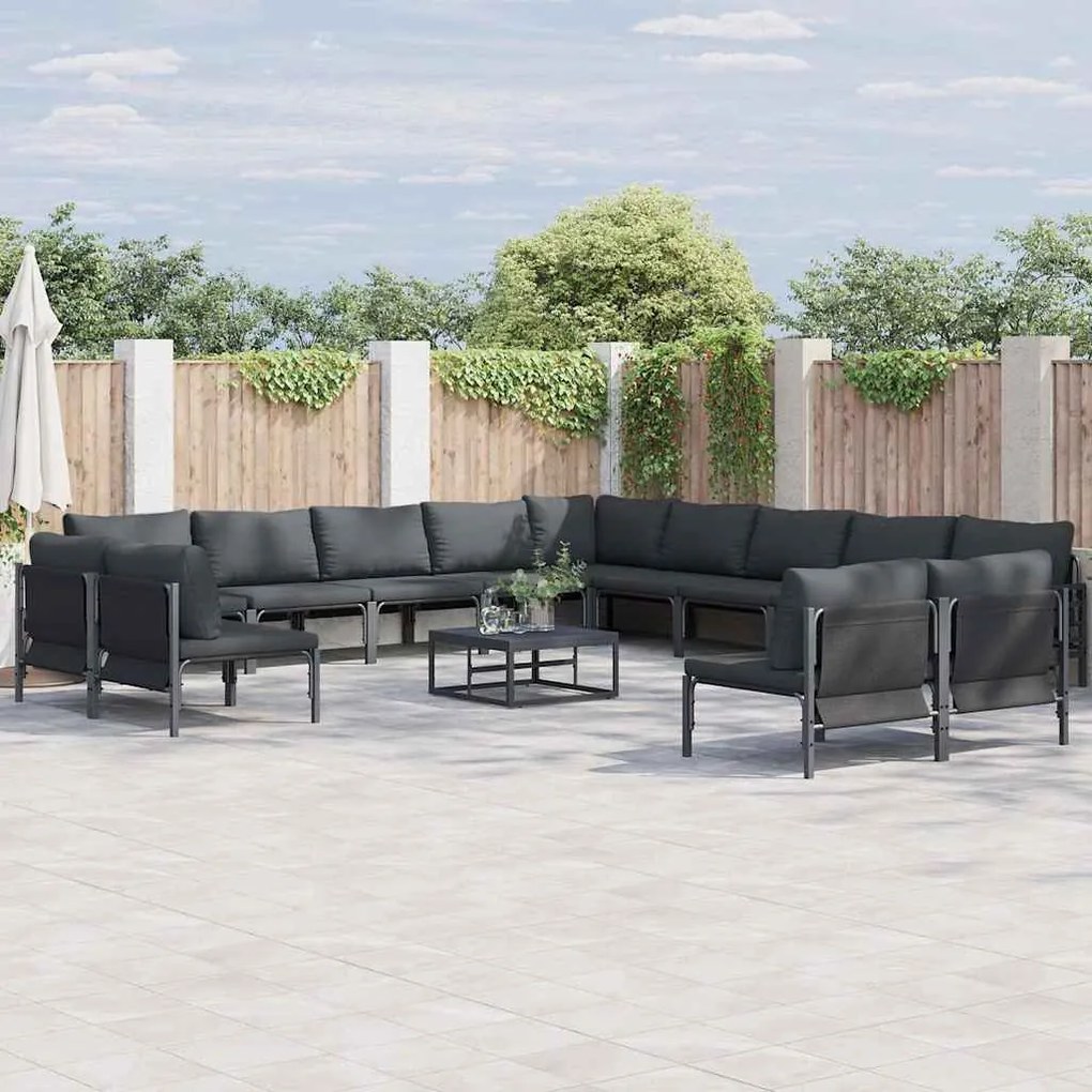 vidaXL Conjunto de Sofá de Jardim 13 pcs Cinzento-escuro Aço