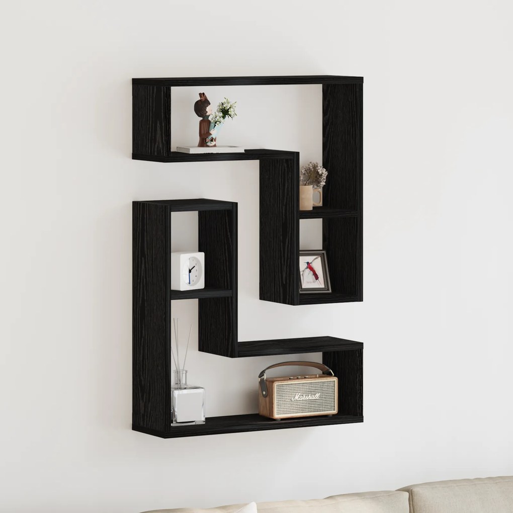Estantes de Parede vidaXL 2 pcs Carvalho Preto 50x15x85 cm Madeira Regenerada