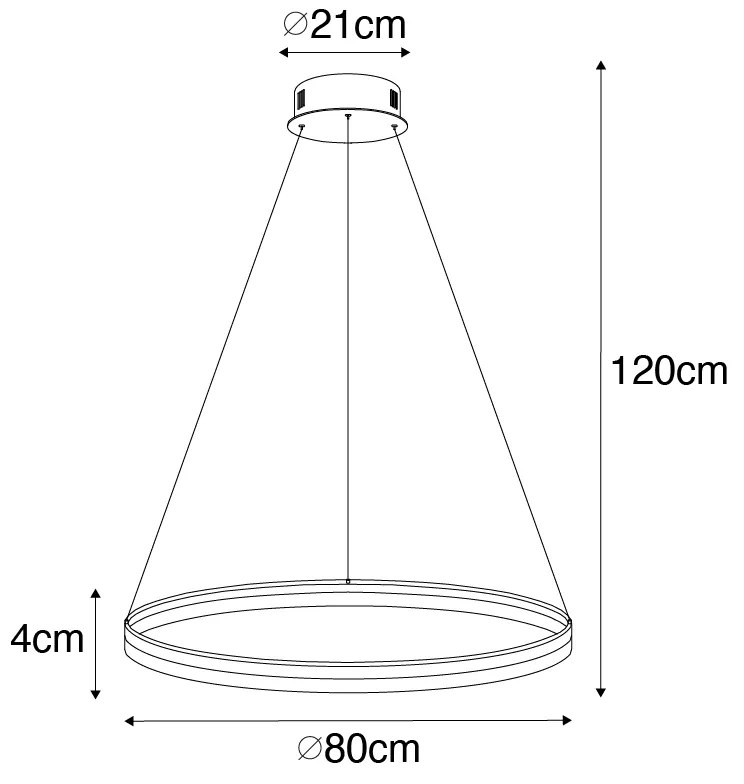 Luminária pendente tipo anel ouro 80 cm com LED e dimmer - ANELLO Design