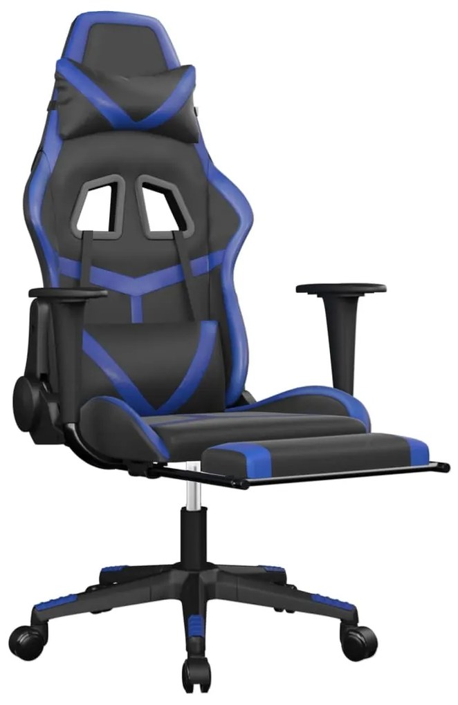 Cadeira gaming massagens c/ apoio pés couro artif. preto/azul