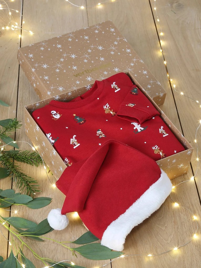Conjunto de Natal, sweat + gorro, para bebé vermelho