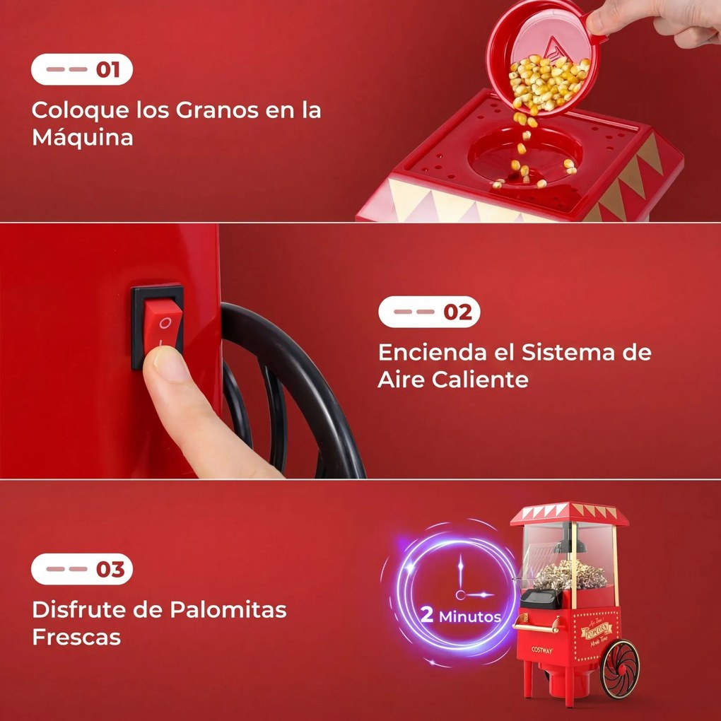 Máquina de Pipocas Elétrica, 24,5 x 16,5 x 39 cm, com Ar Quente sem Óleo, Vermelho