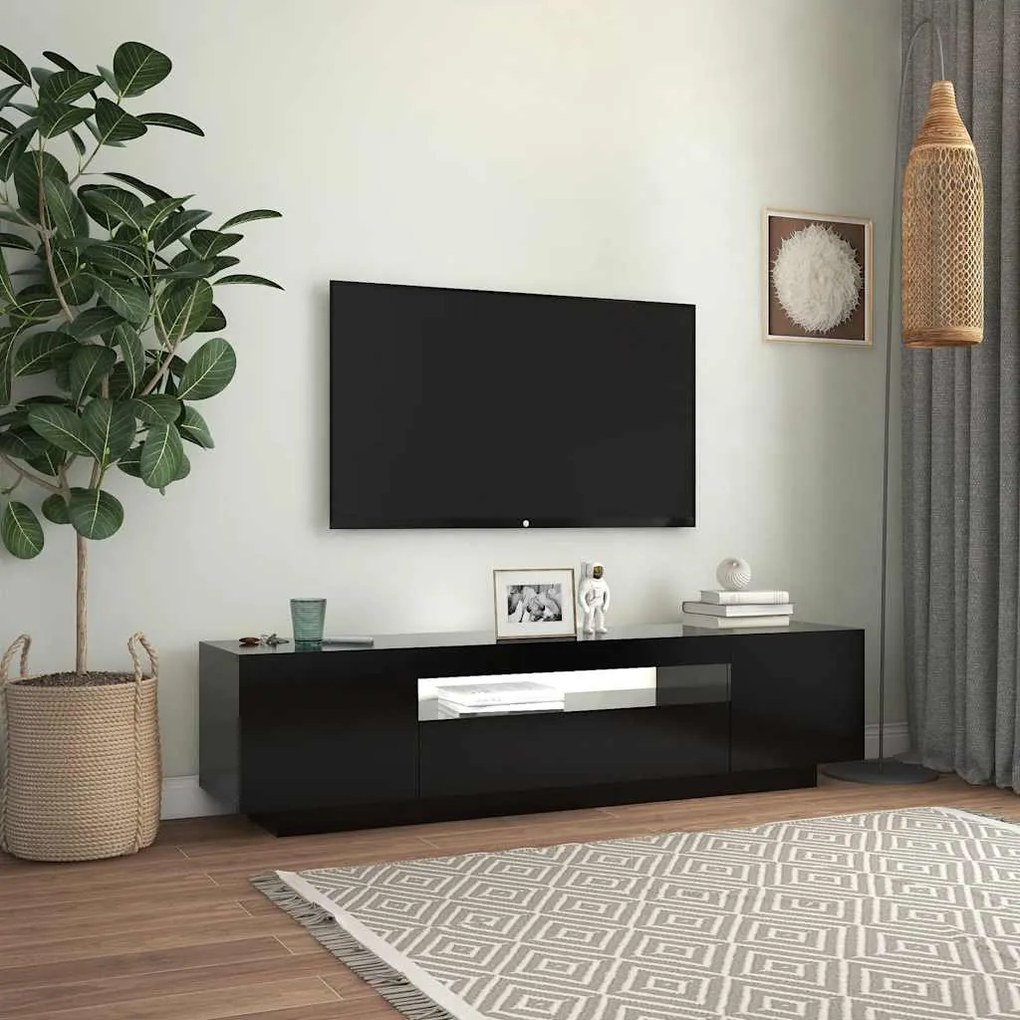 Móvel de TV com luzes LED 160x35x40 cm preto