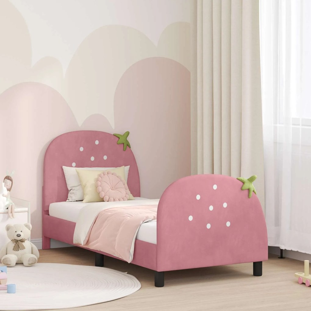 vidaXL Estrutura de Cama Infantil com Cabeceira Rosa 80 x 160 cm