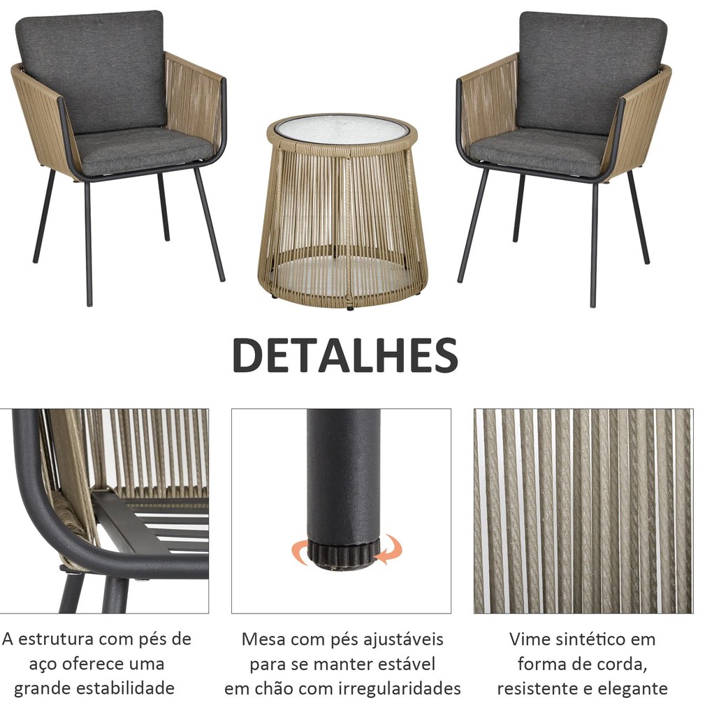 Conjunto de Móveis de Vime Conjunto de Móveis para Jardim 3 Peças Mesa