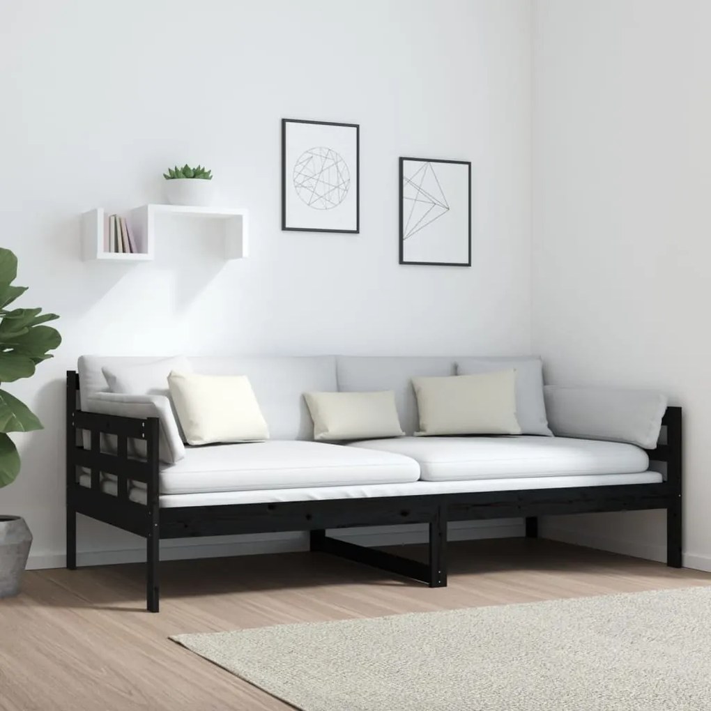 Sofá-cama 90x190 cm madeira de pinho maciça preto