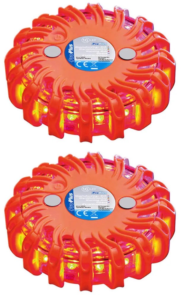 ProPlus Discos rodoviários de aviso c/ 16 luzes LED 2 pcs laranja