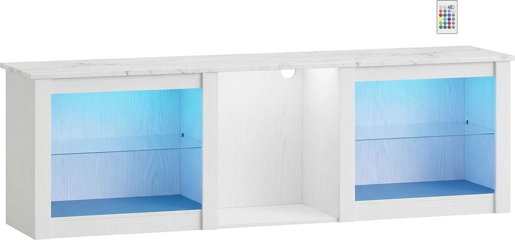 HOMCOM Móvel TV com iluminação LED para televisão de até 177,8 cm, 160cm com prateleiras de vidro ajustáveis, branco | Aosom Portugal