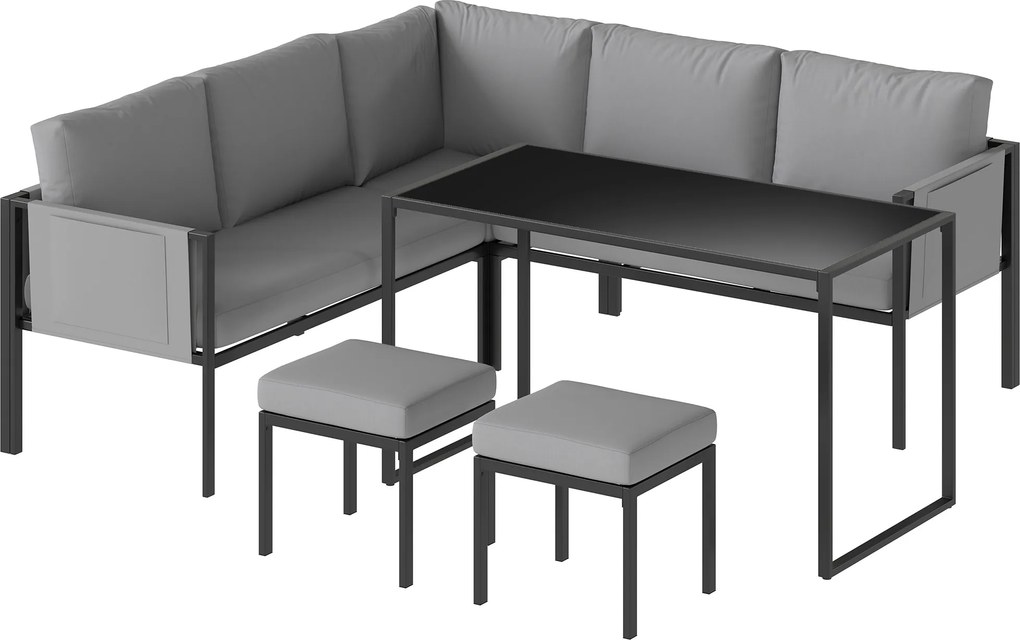 Outsunny Conjunto de Jardim Sofá de Canto Exterior 6 peças Almofadas 10 cm Mesa Alta e 2 Pufes Cinza | Aosom Portugal