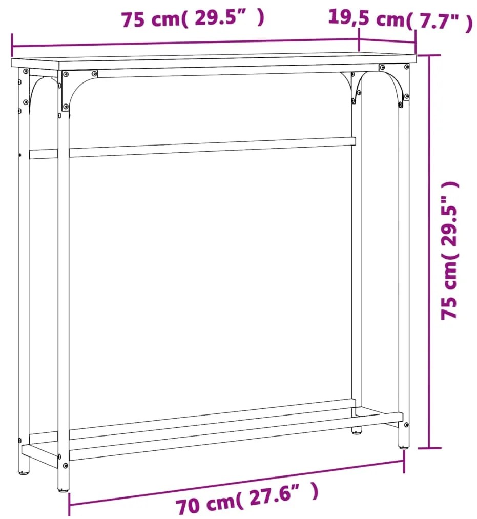 Mesa consola 75x19,5x75 cm derivados de madeira preto