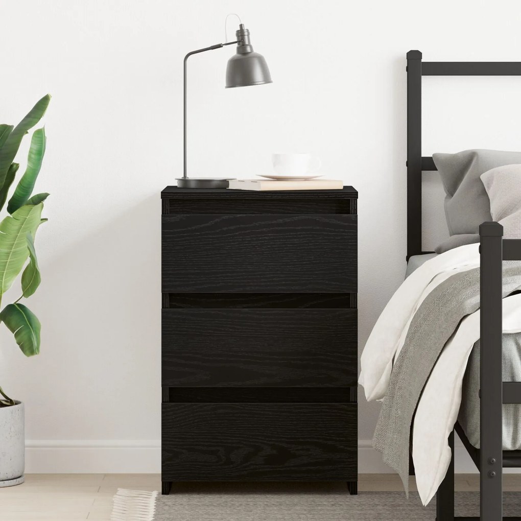 Criado-mudo vidaXL Preto Carvalho 40x35x62,5 cm em Madeira engenheirad