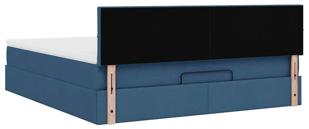 Estrutura de cama otomana com colchão 160x200 cm tecido azul