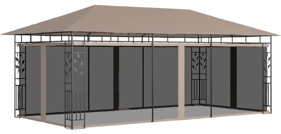 vidaXL Gazebo c/ rede mosquiteira 6x3x2,73m 180 g/m² cinza-acastanhado