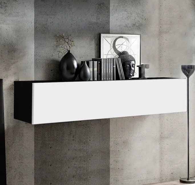 Armário Suspenso Espite – 160x30 cm – Preto e Branco com Porta Alto Br