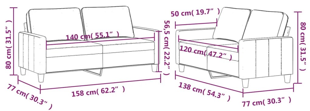 2 pcs conjunto de sofás com almofadões veludo cinzento-claro