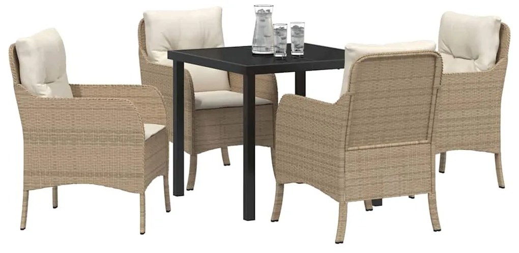 Conjunto de Jantar de Jardim de 5 Peças com Almofadas Bege Rattan Poli
