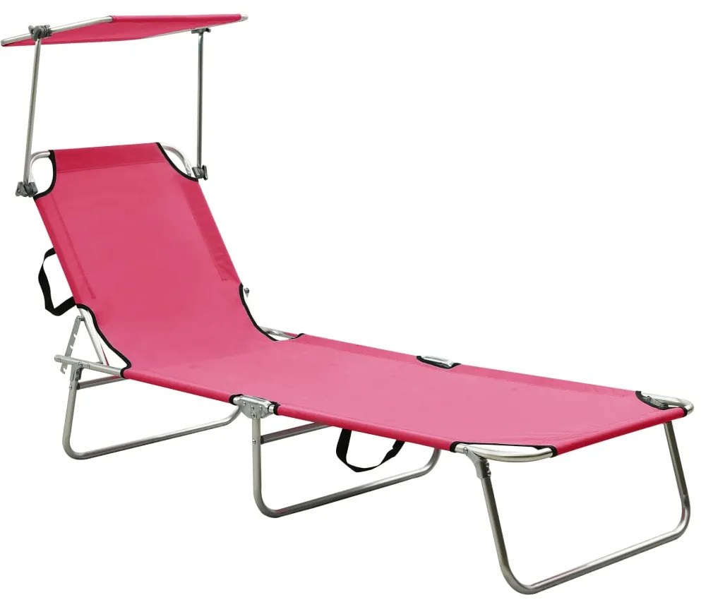 310327 vidaXL Espreguiçadeira dobrável com toldo aço rosa magento