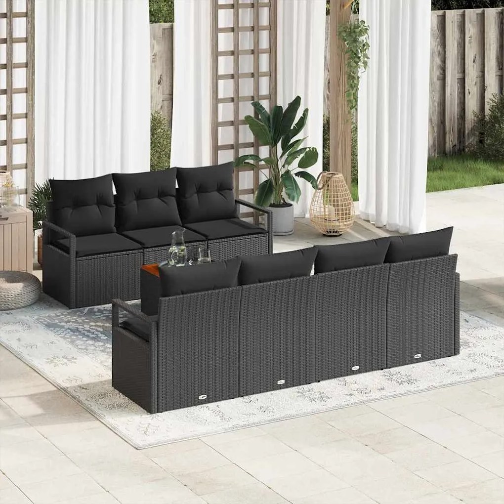 vidaXL Conjunto de Sofá de Jardim com almofada 8 pcs Preto vime PE