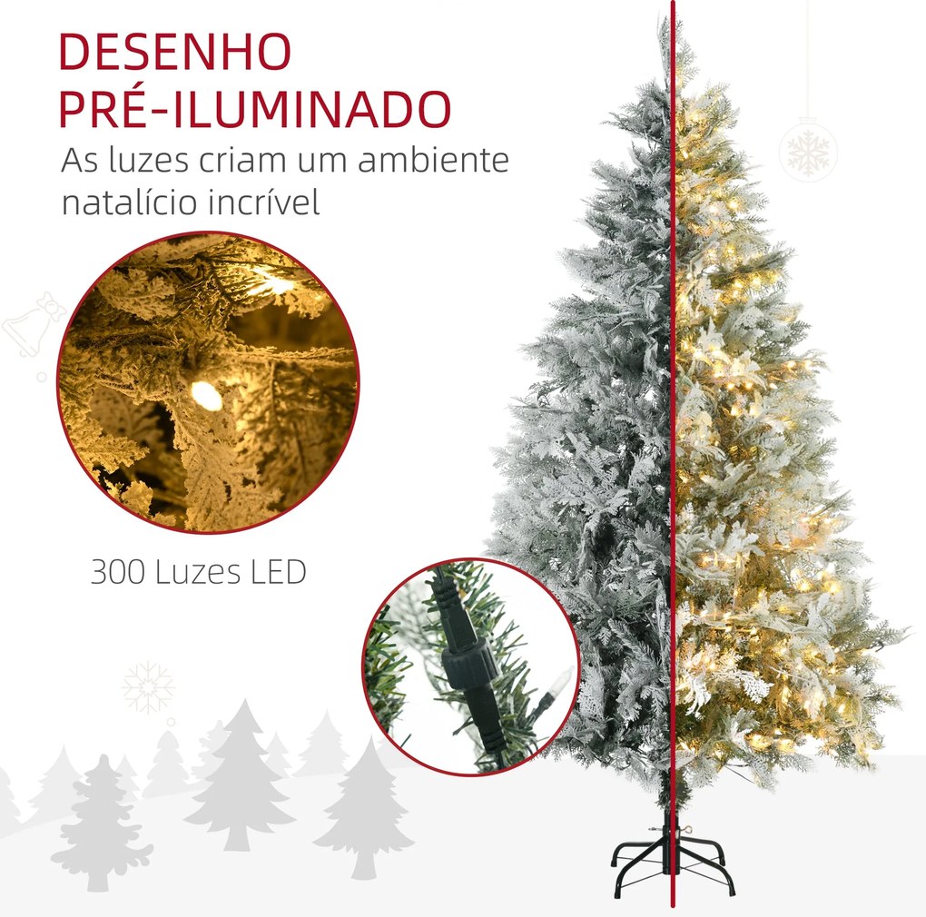 HOMCOM Árvore de Natal Artificial 180 cm com 300 Luzes LED Brancas Que