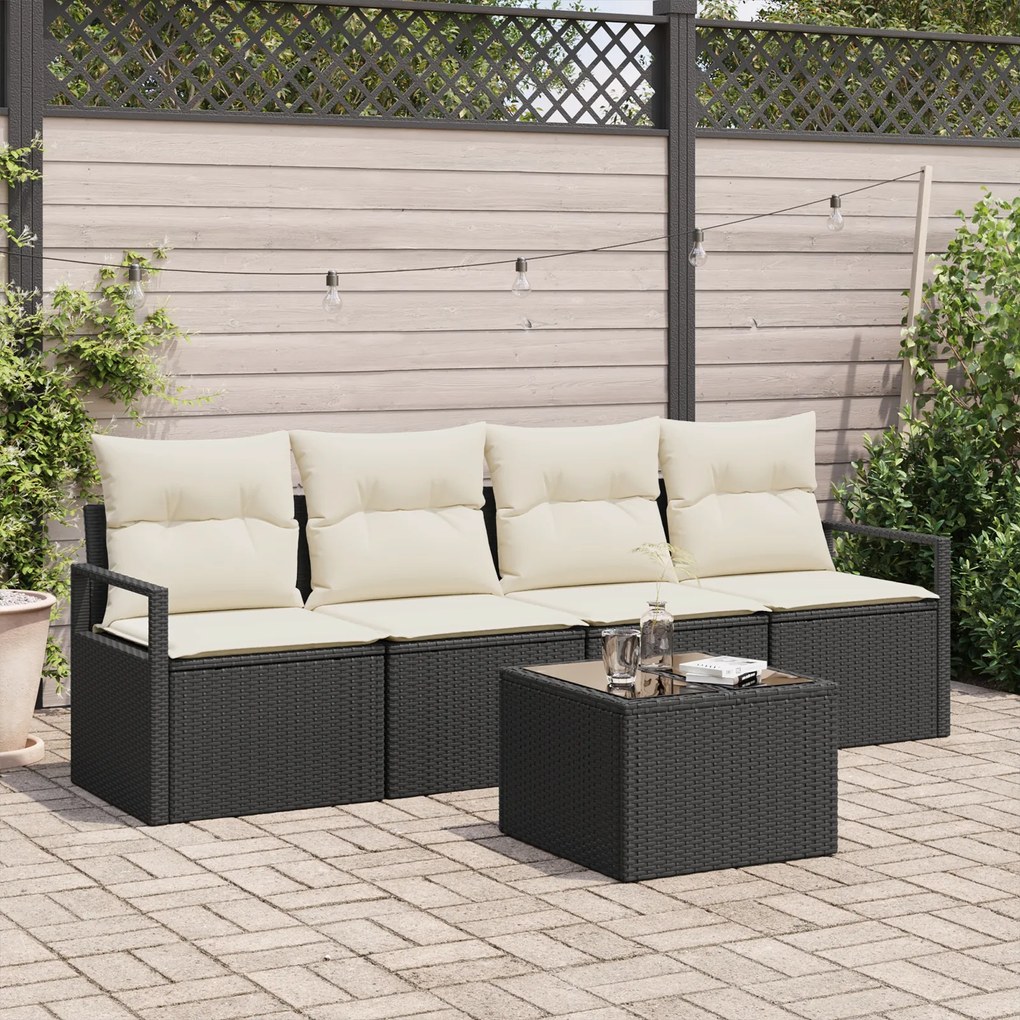 Conjunto de Sofá Jardins de 5 Peças com Almofadas Rattan Preto, Sofá d