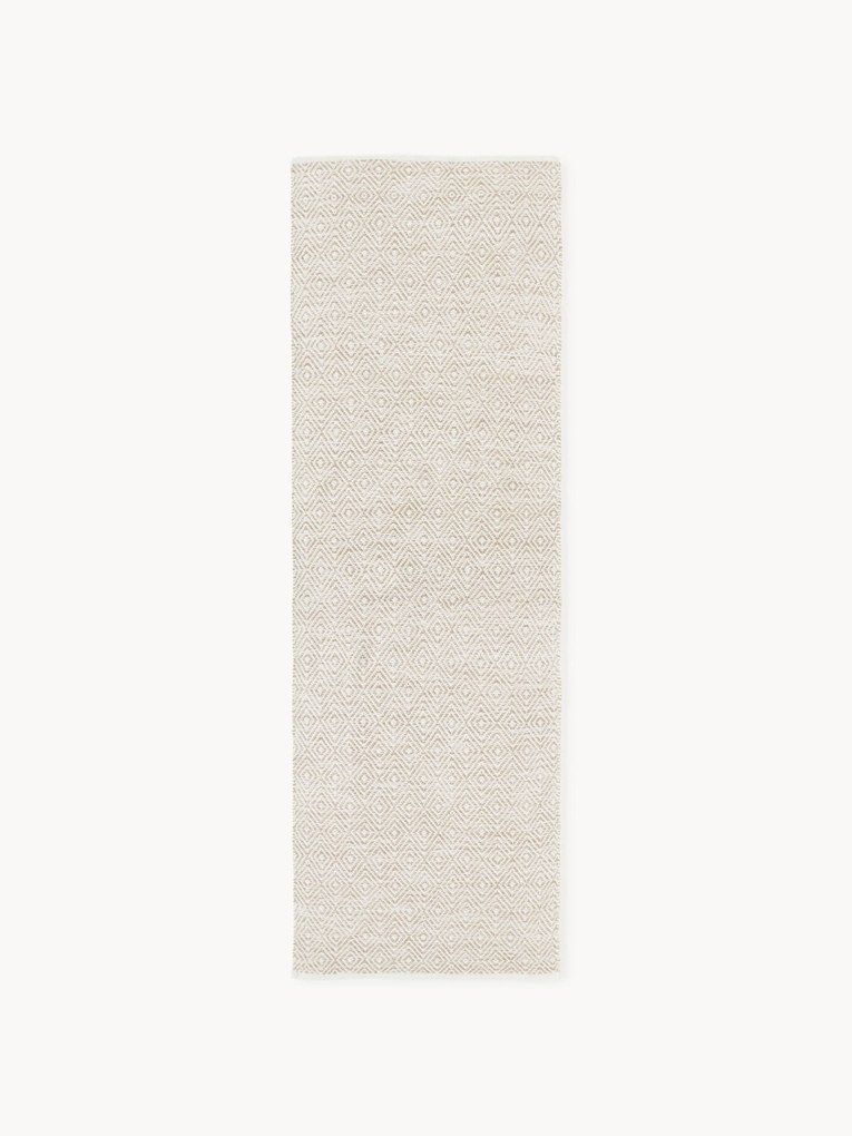 Passadeira artesanal para interior e exterior com padrão de losangos vintage Rika