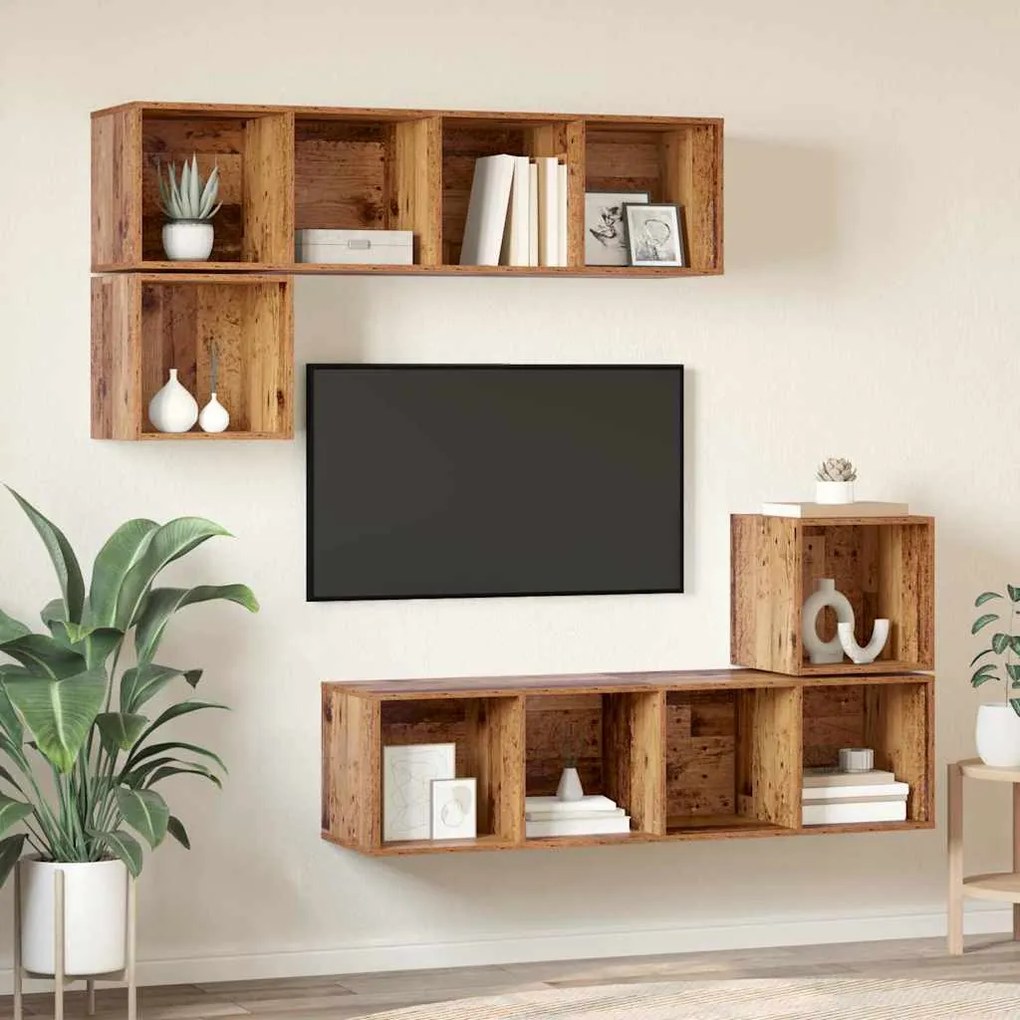 Conjunto de móvel de TV 4 pcs Madeira antiga 37 x 37 x 142.5 cm